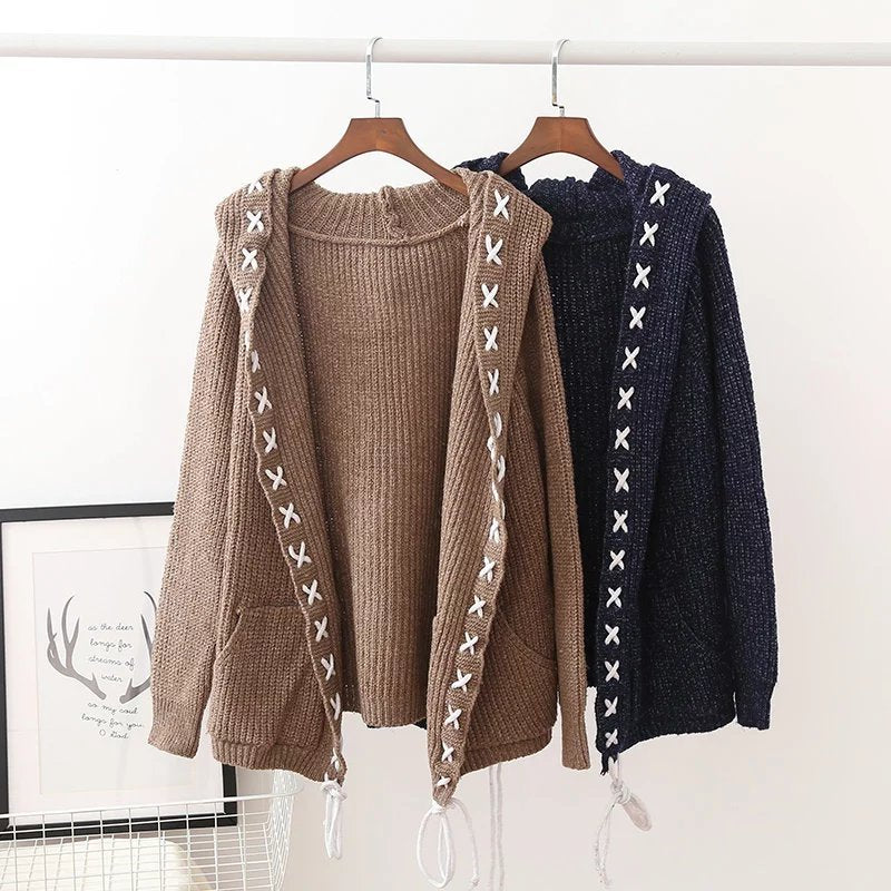 Women's Hooded Knit Cardigan Sweater Coat - Loose Long Sleeve Open Front Casual Pullover for Fall & Winter - Perfect for Office, Date Night and Weekend Outfits