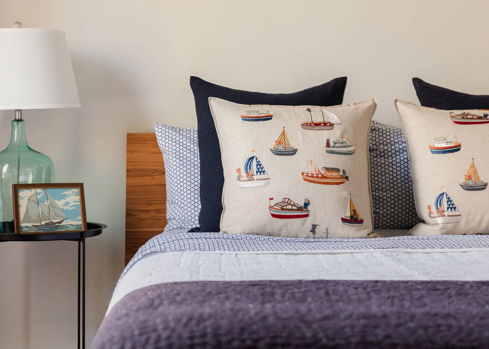 Boats Pattern Decorative Pillow Cover | Coral & Tusk Design | Perfect for Nautical-Themed Bedroom & Coastal Home Decor