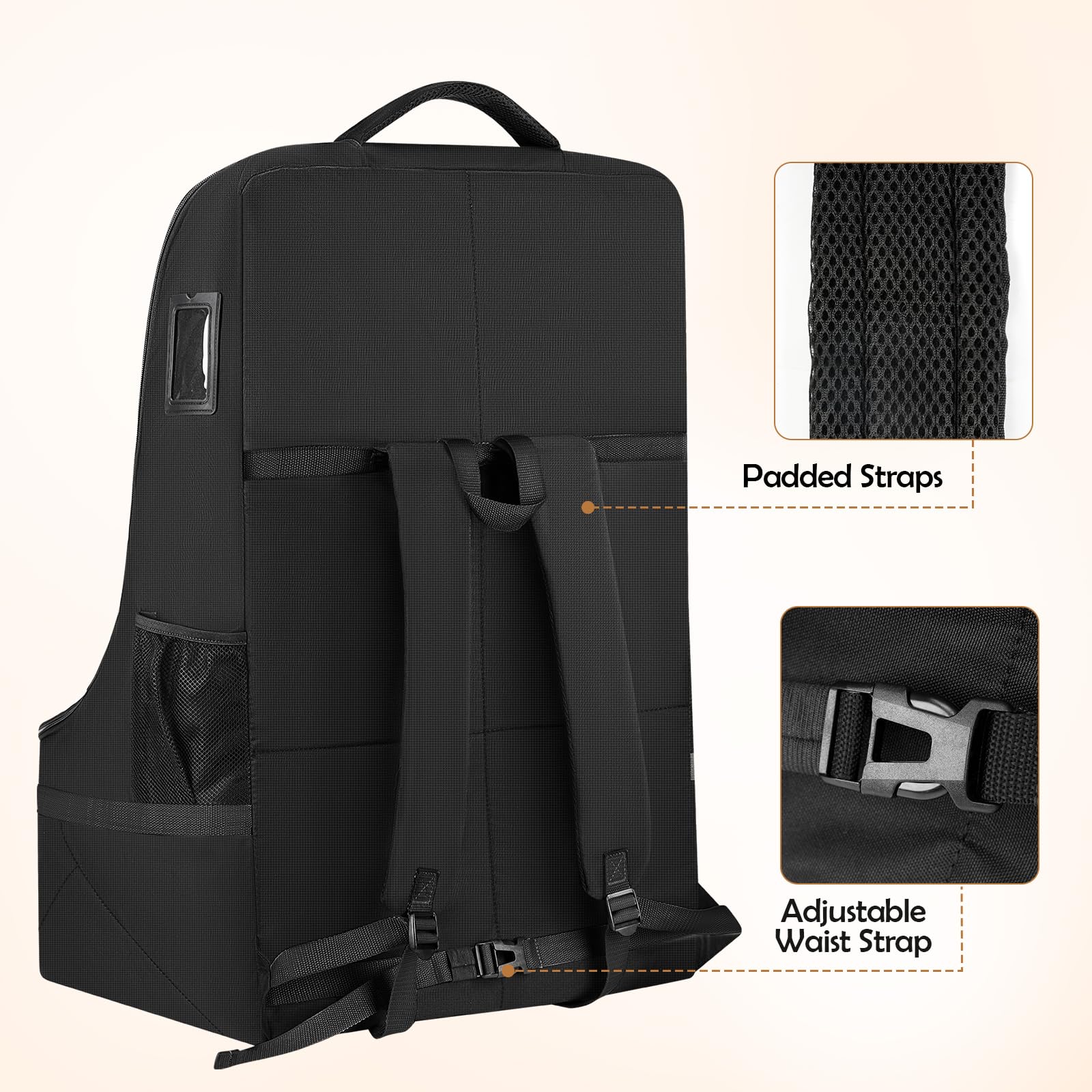 YOREPEK Padded Car Seat Backpack for Air Travel - Baby Travel Essentials for Flying - Car Seat Protector Bag for Airplane & Car Travel (All Black) - Perfect for Family Vacations & Business Trips