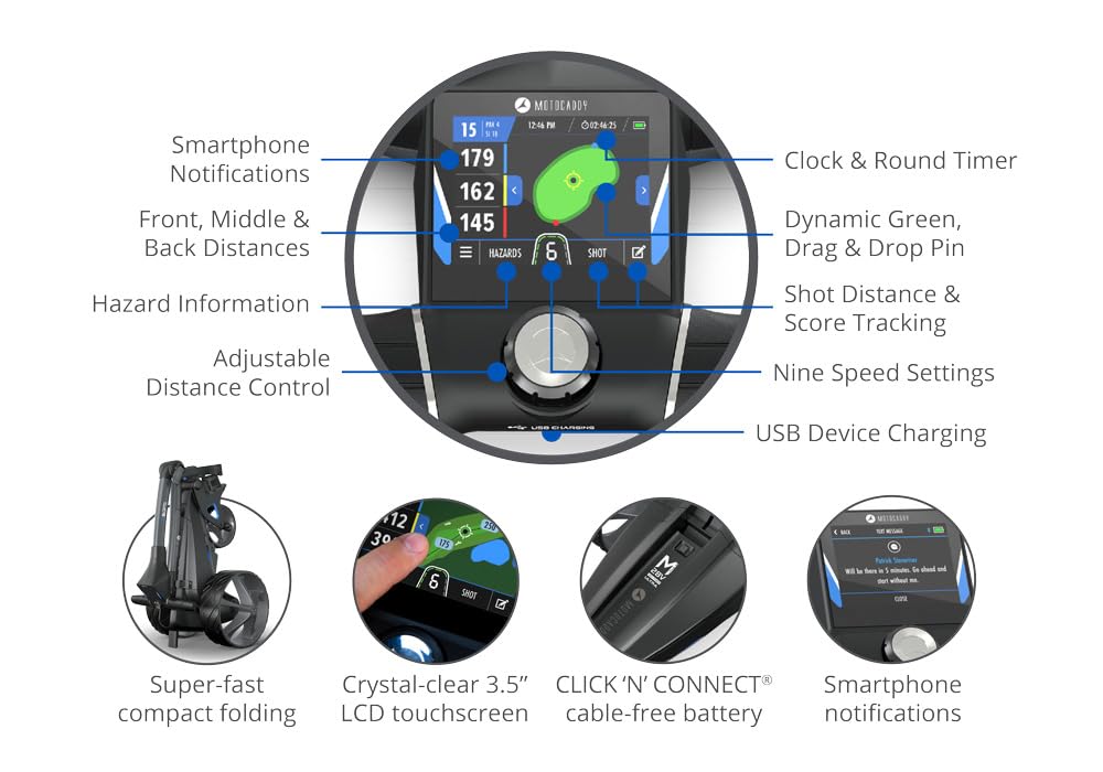 Motocaddy M5 GPS DHC Electric Golf Caddy Cart Bundle - Includes Umbrella Holder, Scorecard Holder, Drink Holder, Device Cradle, 5 Ball Markers & Magnetic Hat Clip - Perfect for Golf Courses & Tournaments