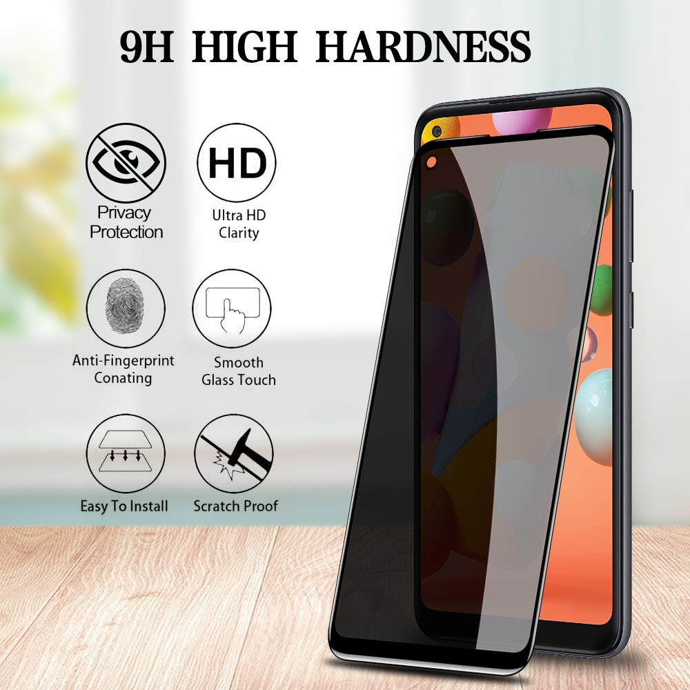 2 Pack Samsung Galaxy A11 Privacy Screen Protector - Full Coverage Anti-Spy Tempered Glass, Anti-Scratch & Case Friendly (Black) - Perfect for Privacy Protection in Public Places & Offices