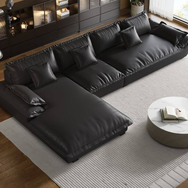 Modern L-Shaped Sectional Sofa with Chaise Lounge in Black - Sturdy Concealed Support - Perfect for Living Room, Home Theater, and Small Spaces