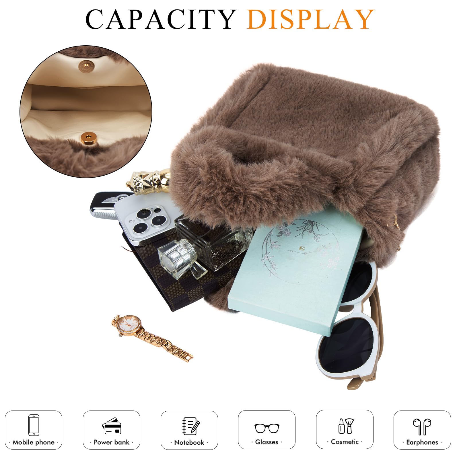 Fluffy Faux Fur Tote Bag for Women - Soft Plush Shoulder Purse for Daily Use