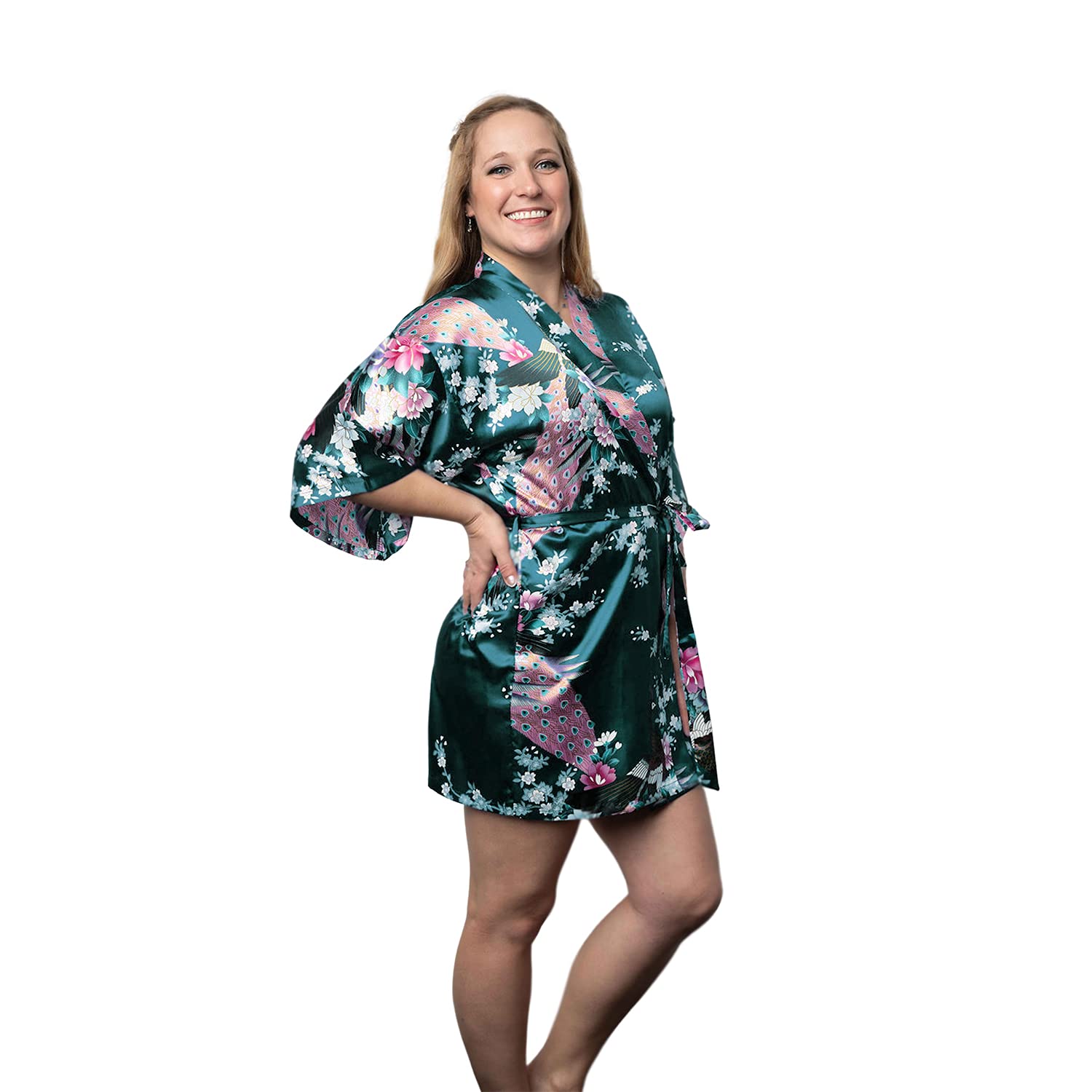 Women's Floral Silk Kimono Robe - Lightweight Short Bathrobe for Spa, Beach Cover Up & Loungewear - Sizes 2 to 18