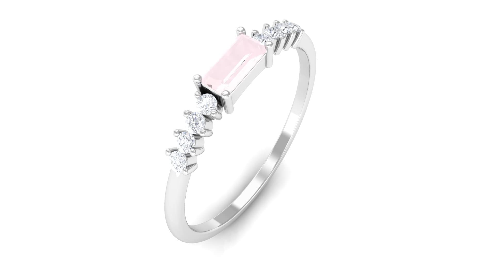 1/4 CT Rose Quartz and Diamond Ring - 14K Solid Gold Minimalist Promise Ring for Women, 2.5x5mm Baguette Cut - Perfect for Engagement, Anniversary & Romantic Gifts