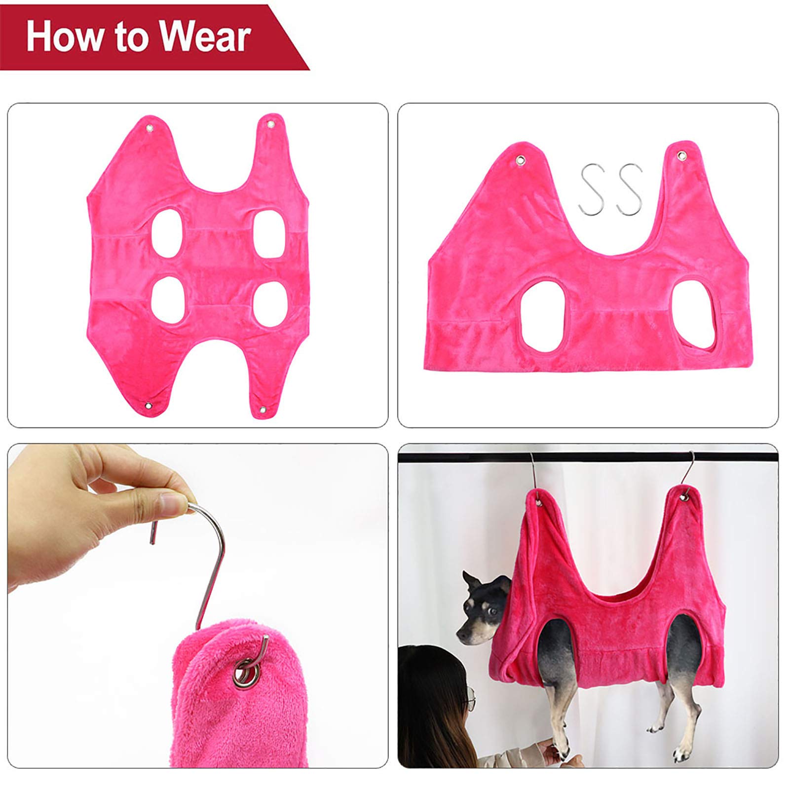 Dog Grooming Hammock with 2 Hooks - Pet Grooming Sling for Small Dogs, Nail Trimming & Bathing - Blue Dog Lift Harness for Safe & Easy Grooming at Home or Vet Clinic