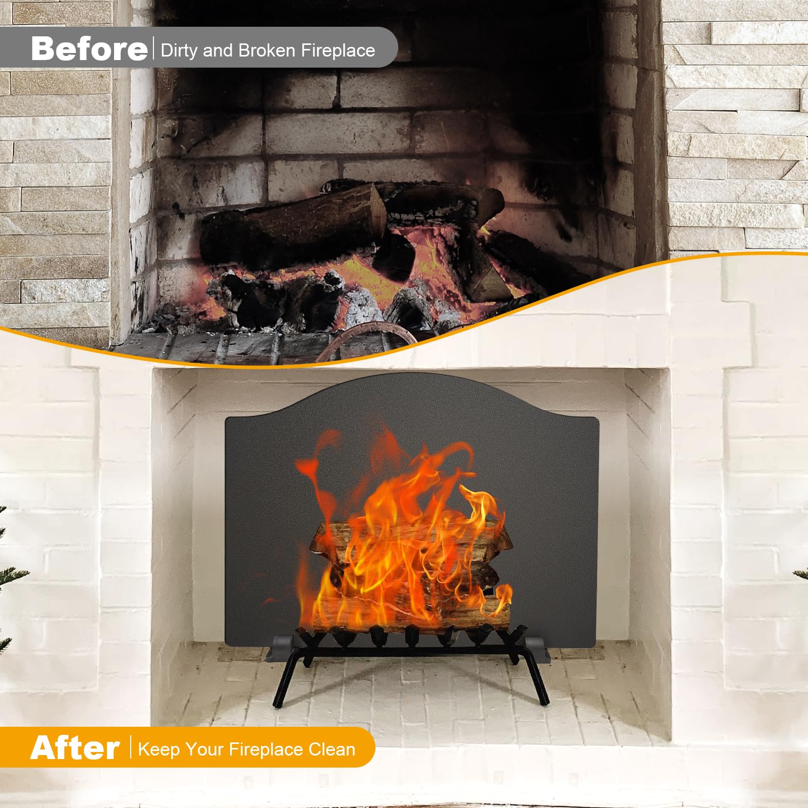 24 Inch Iron Fireplace Back Panel with Feet - Durable Fireback Heat Reflector for Fireplace Protection | Fireplace Accessories for Home & Outdoor Use