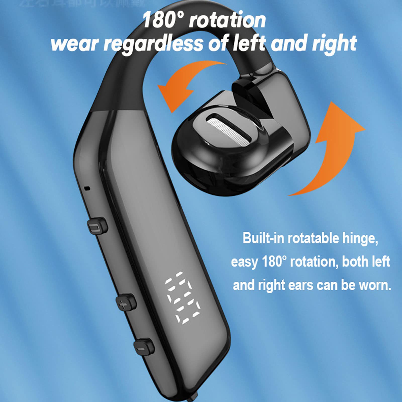 Open Ear Wireless Bluetooth Bone Conduction Headphones with Mic - Single Ear Headset for Workout, Running & Cycling - Sweatproof & Comfortable (Black)