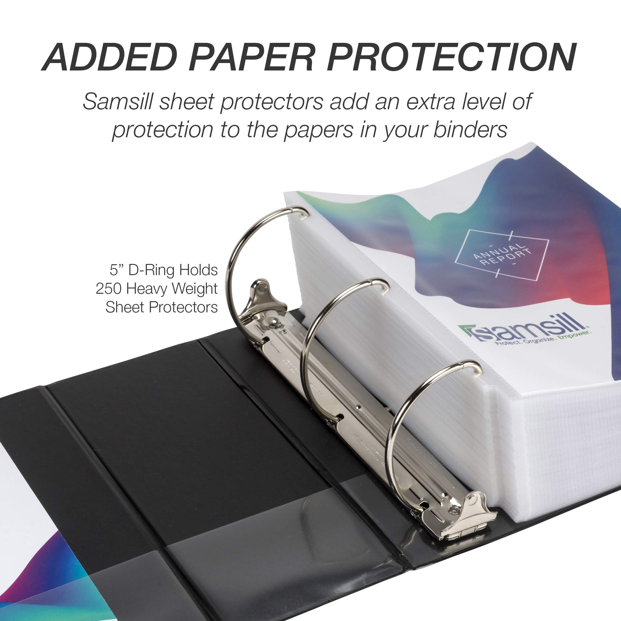 Samsill 5 Inch Durable Binder - 2 Pack, Locking D-Ring, Holds 1050 Pages, Customizable Clear View, Made in USA (Black) - Perfect for Office, School & Document Organization
