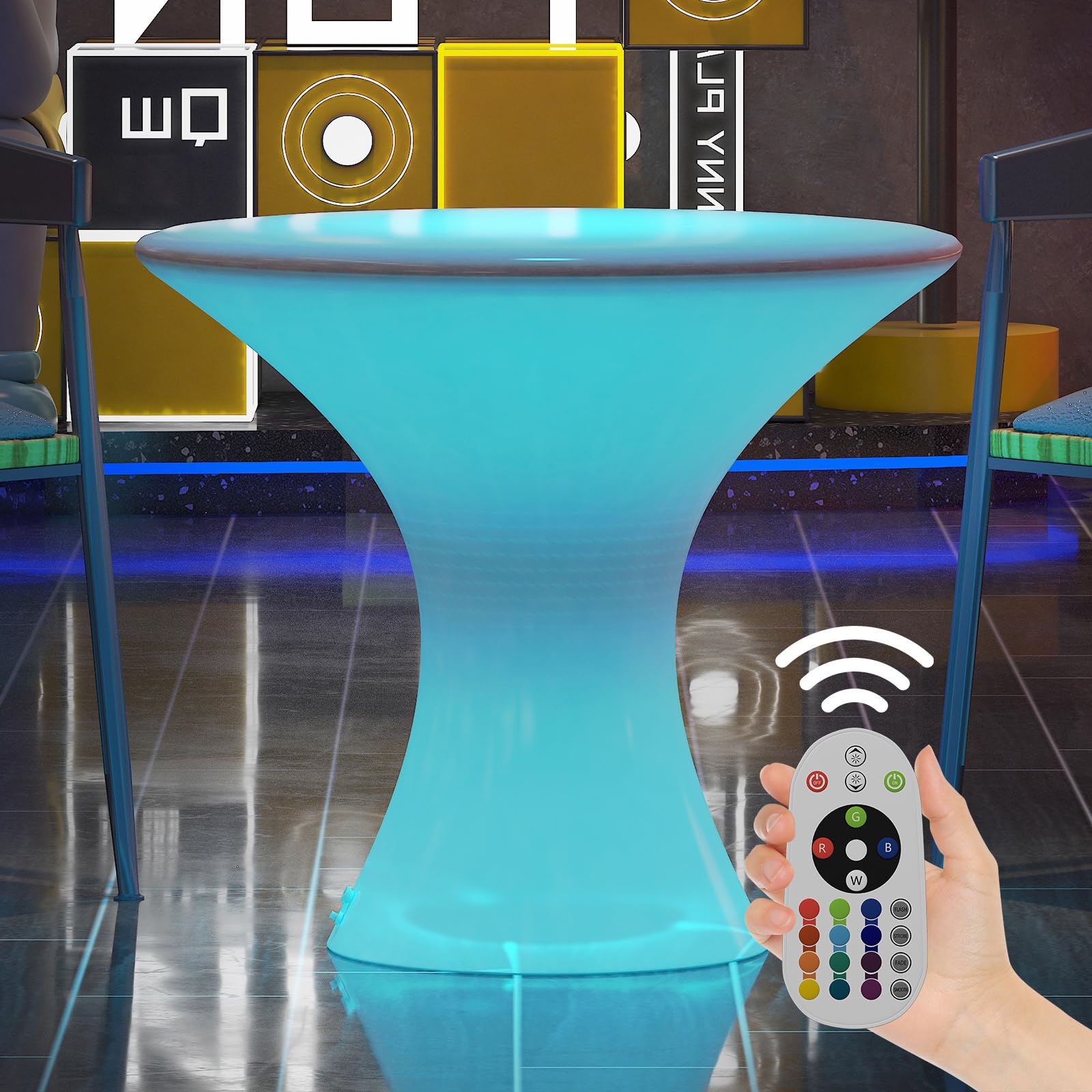 MUZZ 16-Color LED Cocktail Table with Remote - Waterproof Rechargeable Light Up Pub Table for Home Bar, Nightclub & Outdoor Parties | Perfect for Patio, Lounge & Entertainment Spaces (Hourglass Design)
