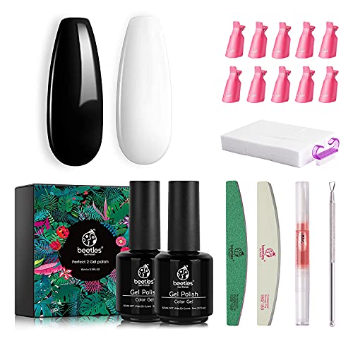 Beetles 2-Pack 15ml Black Gel Nail Polish Kit with Gel Polish Remover - Long Lasting UV LED Nail Art for Salon & Home Manicure