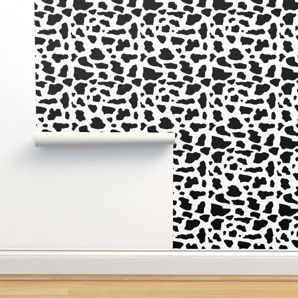 Peel & Stick Removable Wallpaper - 9ft x 2ft Black & White Cow Print Farm Animal Design | Self-Adhesive Decorative Wallpaper for Nursery, Kitchen, Farmhouse Decor by Spoonflower