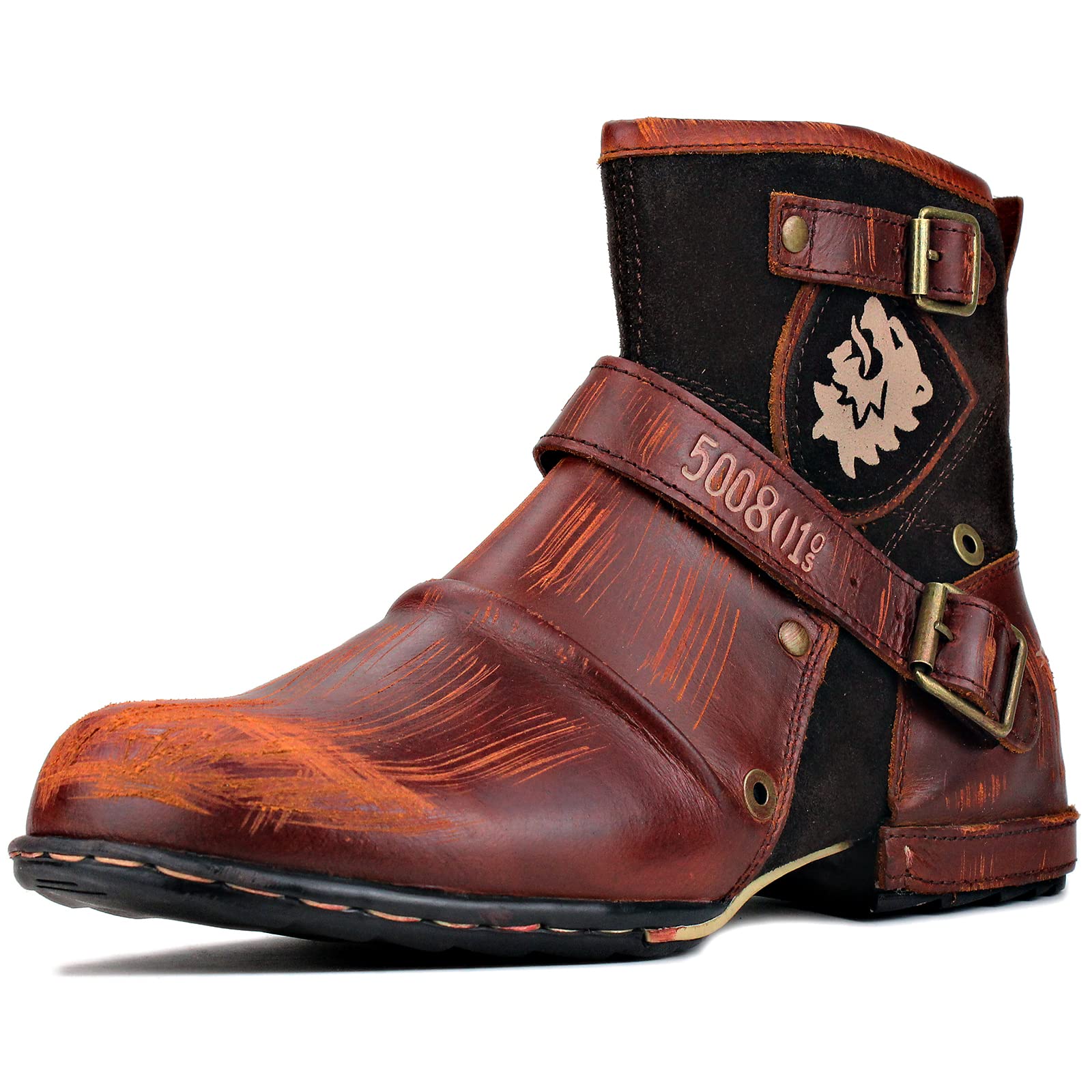 OSSTONE Men's Fashion Leather Chukka Boots with Zipper - Casual Motorcycle Shoes OS-5008-1-BD-US-R - Perfect for Riding, Daily Wear & Outdoor Activities