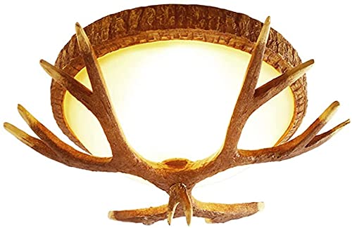 Antler Ceiling Lamp - Rustic Flush Mount Lighting with Frosted Glass Shade, 3-Light E27 Chandelier for Bedroom, Kitchen, Living Room & Balcony | Modern Farmhouse Decor & Ambient Lighting