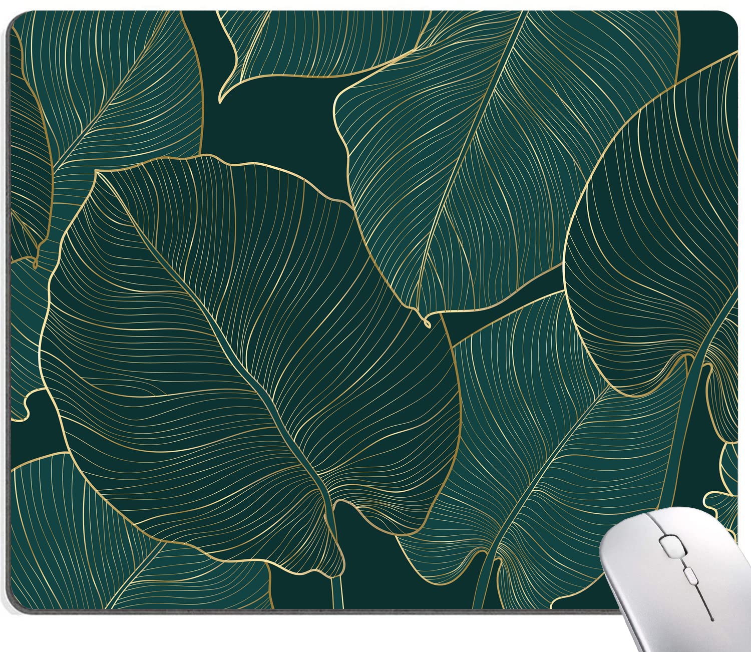 Premium Green Leaves Mouse Pad - Non-Slip Rubber Base, Waterproof Office Desk Mat for Computer & Laptop - Custom Design Wireless Mouse Surface - Perfect for Home Office, Gaming & Workspace Decor