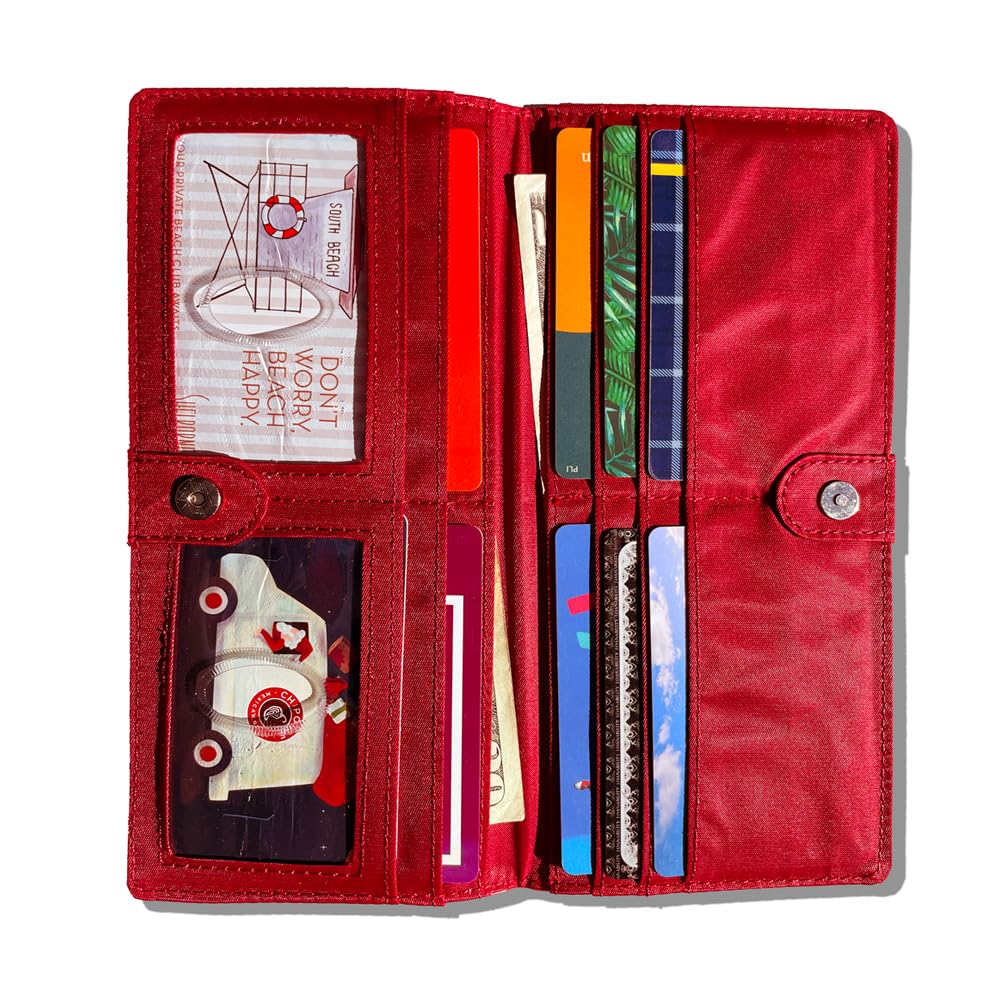 Big Skinny Executive Clutch Checkbook Wallet for Women - Slim RFID Blocking Leather Wallet with ID Window & Card Slots - Perfect for Business, Travel & Everyday Use (Lipstick Red)