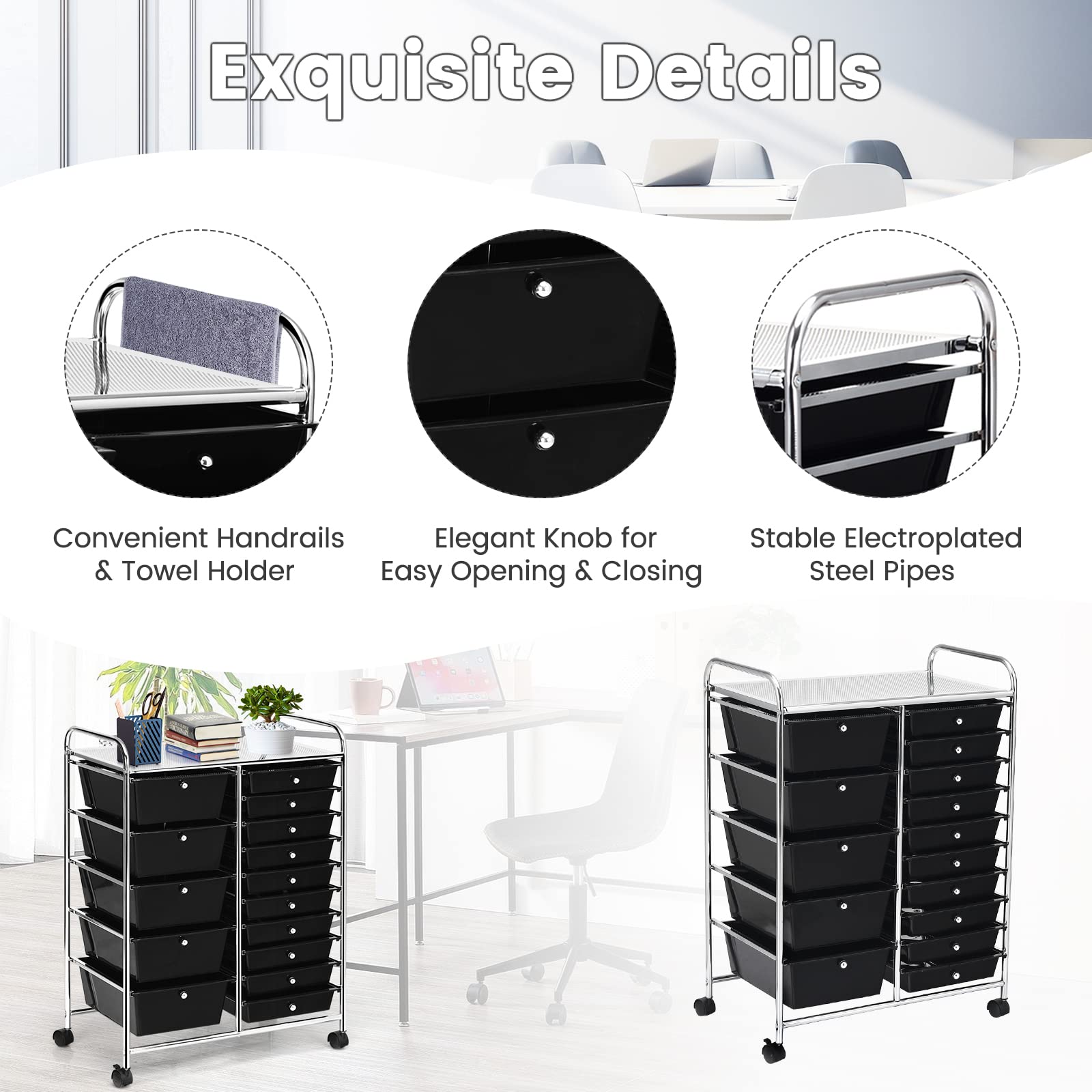 15-Drawer Storage Cart Organizer - Rolling Trolley for Office & School Files