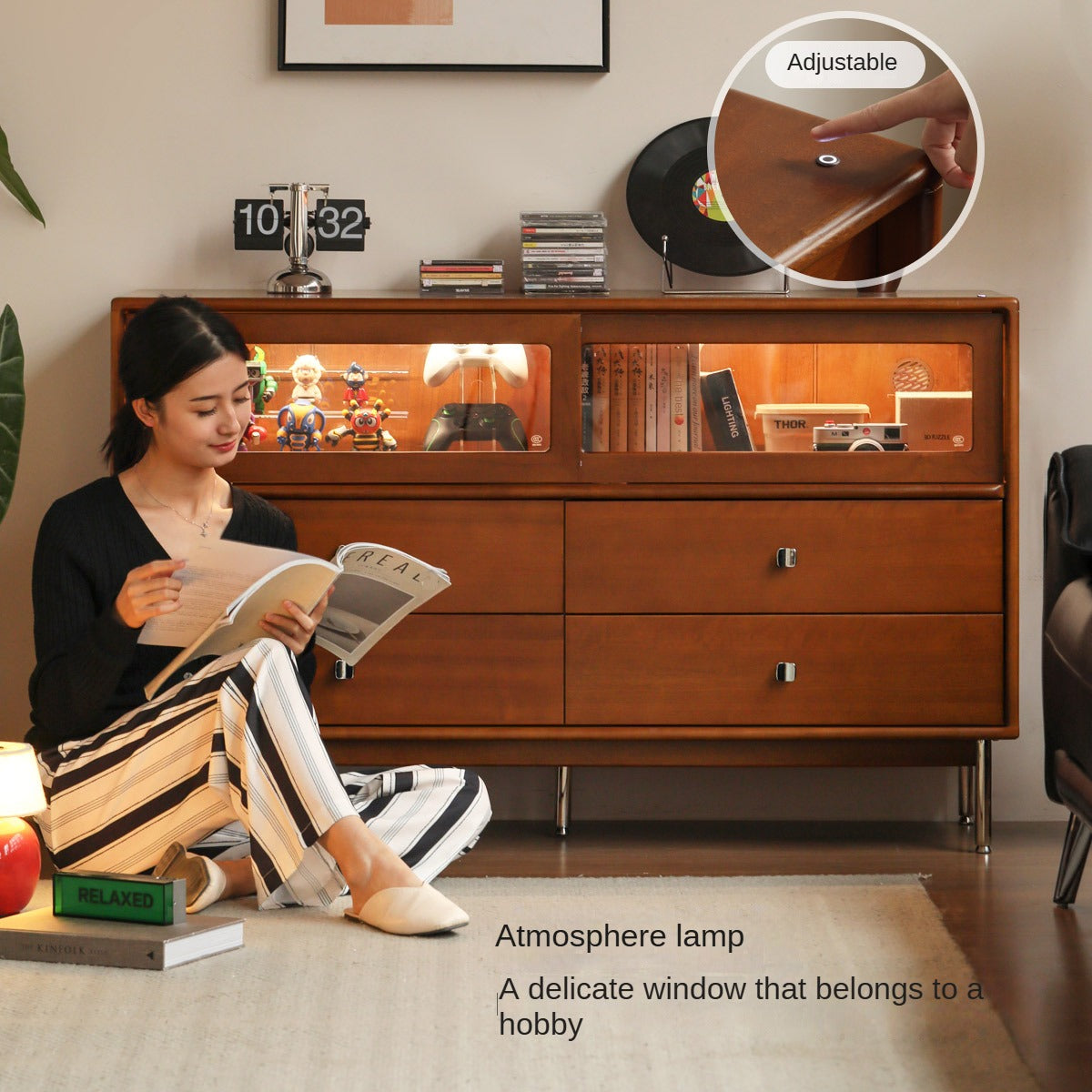 Bauhaus Style Poplar Solid Wood Cabinet with Storage Drawers - Perfect for Living Room, Bedroom & Office Organization