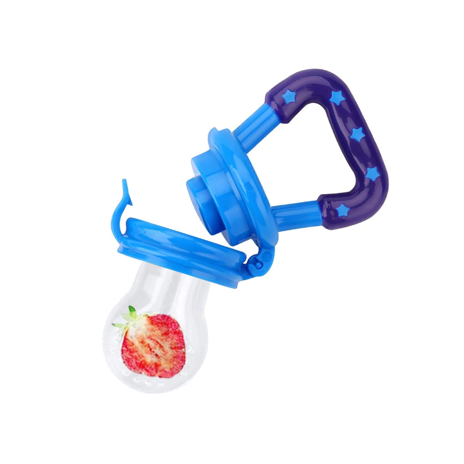 DKB Baby Feeding Set - Silicone Fruit Nibbler Pacifier & Squeeze Spoon Bottle for Milk & Cereal | Infant Feeding Essentials 0-12 Months | Blue Boy Design | Perfect for On-the-Go Meals & Travel