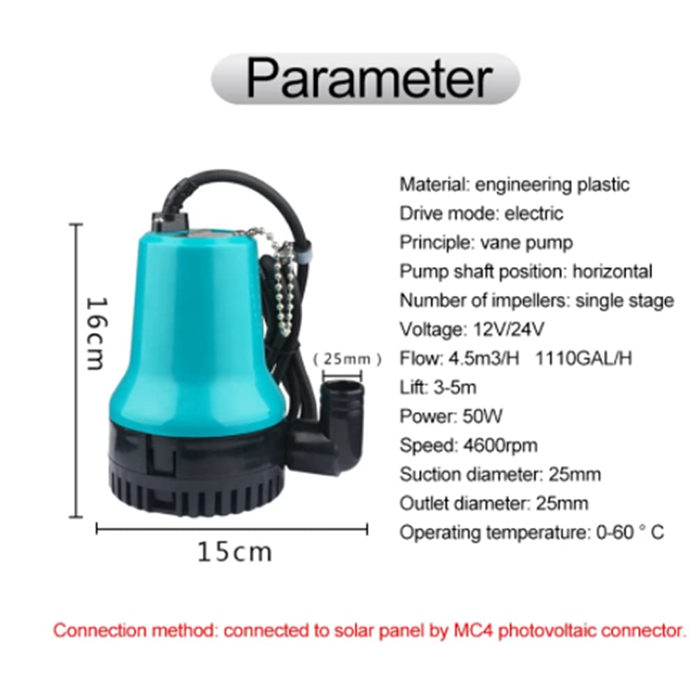 50W 4500L/H 5M DC 12V/24V Brushless Solar Water Pump - Submersible Fountain & Irrigation Pump for Fish Ponds, Hydroponics, Garden Water Circulation (Ideal for Outdoor Solar Power Systems)