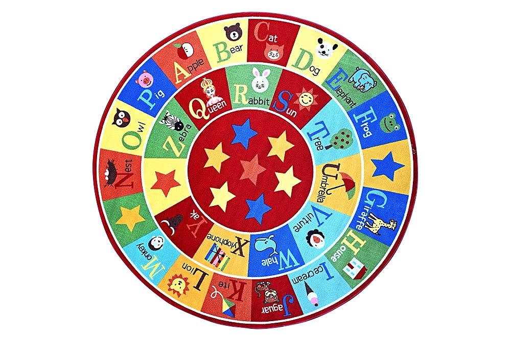 Furnish My Place 745 ABC Animal Alphabet Area Rug for Kids - Educational Playroom Carpet with Colorful ABC & Animal Designs - 7'10
