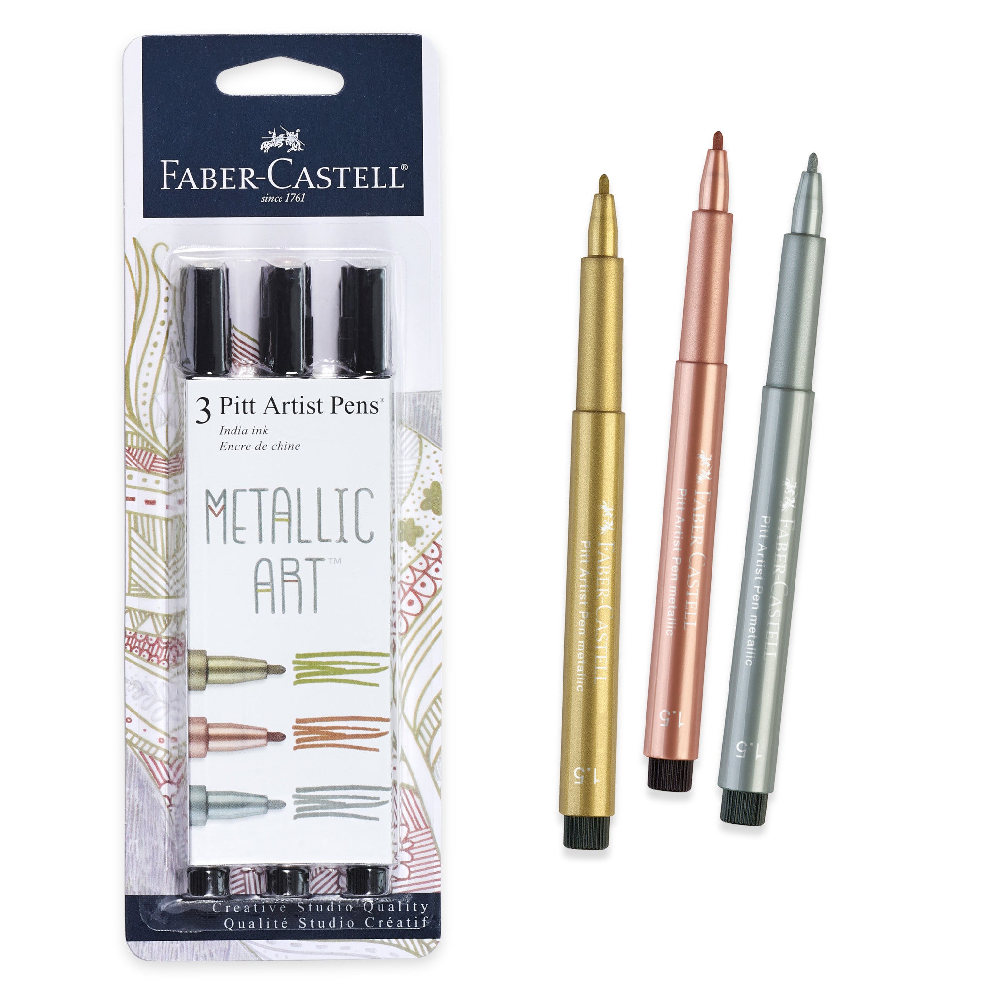 Pitt Artist Pen Metallic Art Set of 3 - Gold Silver Bronze Calligraphy Markers for Drawing, Sketching & Hand Lettering - Perfect for Artists, Illustrators & DIY Craft Projects