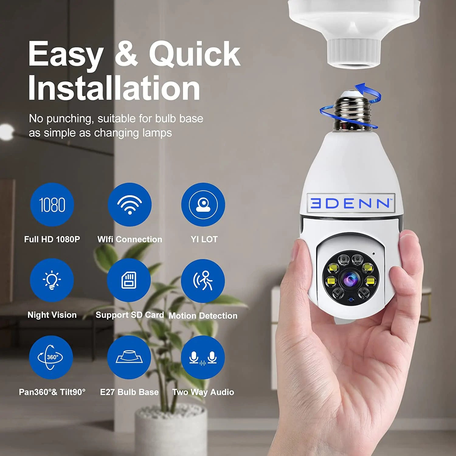 Edenn I Defend Camera - HD Security Camera with Night Vision, Motion Detection & Weatherproof Design for Home, Office & Outdoor Surveillance