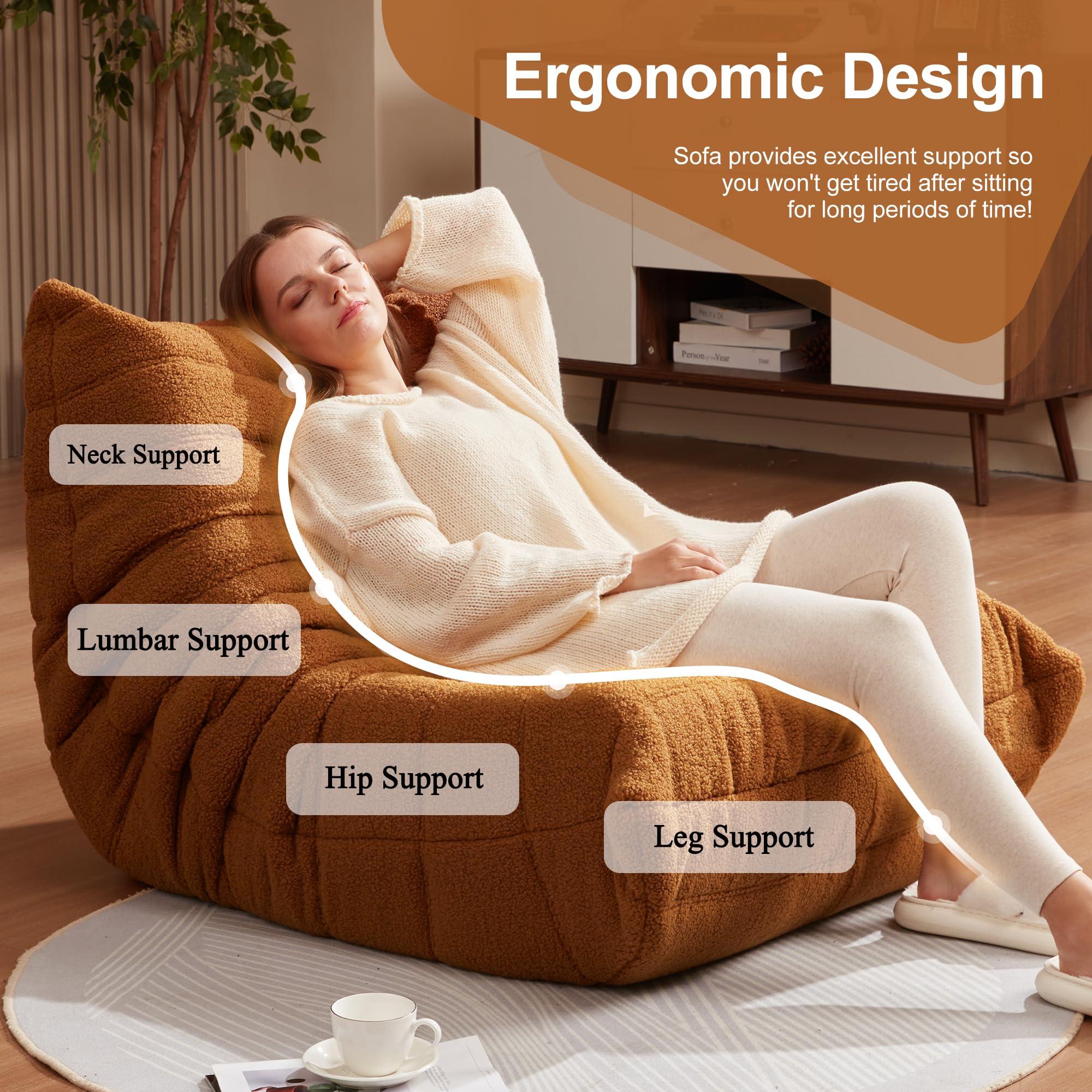 Hobestluk Giant Memory Foam Bean Bag Chair for Adults - Super Soft Faux Fur Oversized Lazy Sofa with Fireside Design, Brown Teddy - Perfect for Living Room, Bedroom, Dorm & Office Relaxation