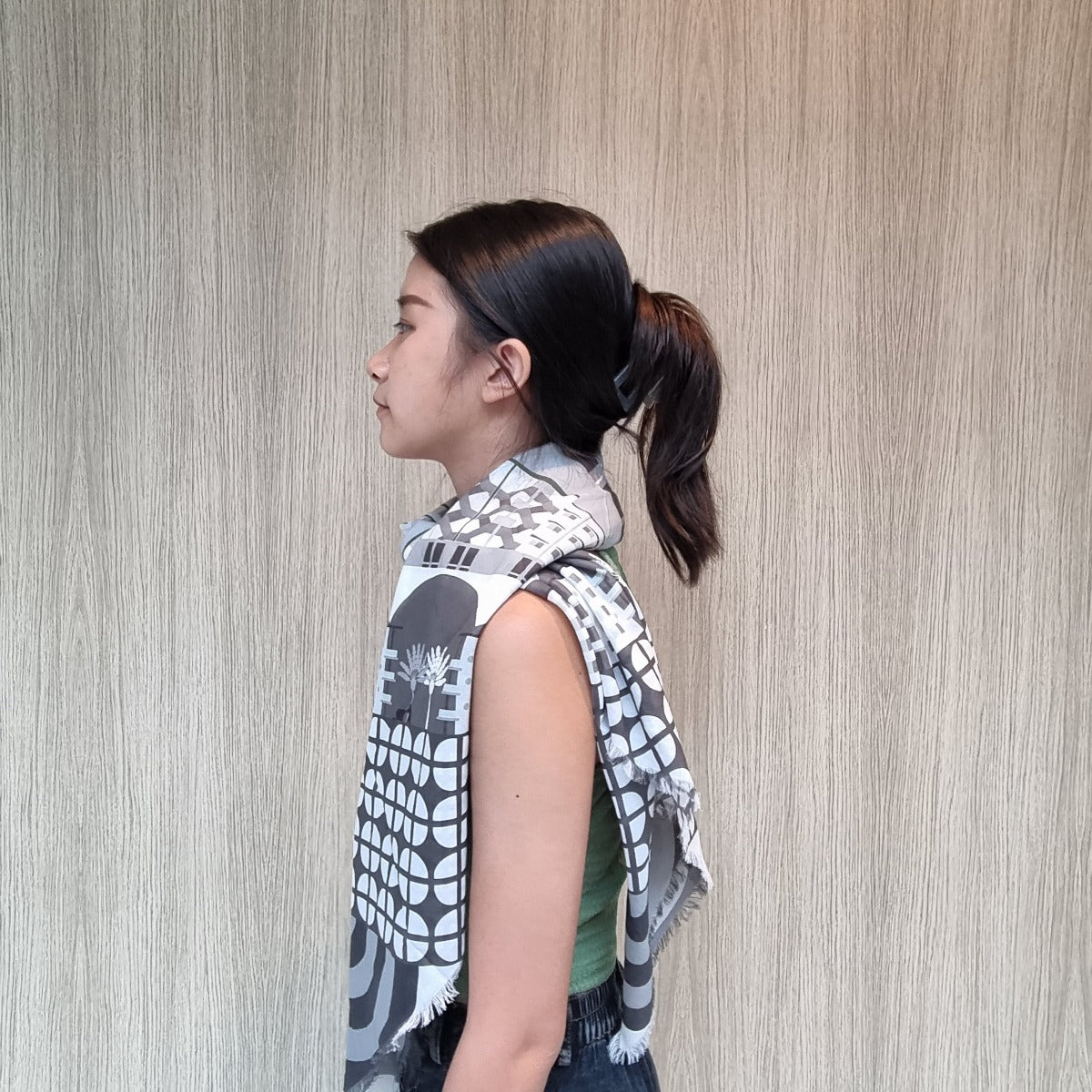 Tiong Bahru Monochrome Cotton Scarf - Lightweight Fashion Accessory for Women, Perfect for Travel, Office & Casual Outfits
