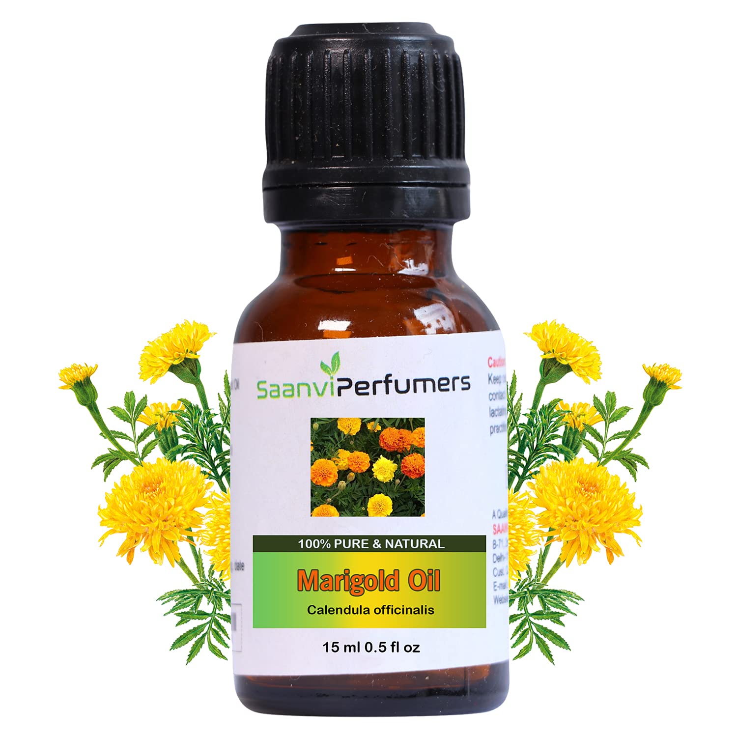 Saanvi Perfumers 100% Pure Marigold Essential Oil (15ml) - Natural Undiluted Therapeutic Grade for Aromatherapy, Skin Care, Hair Growth & Personal Wellness | Perfect for Diffusers, Massage, DIY Beauty Products & Relaxation Therapy