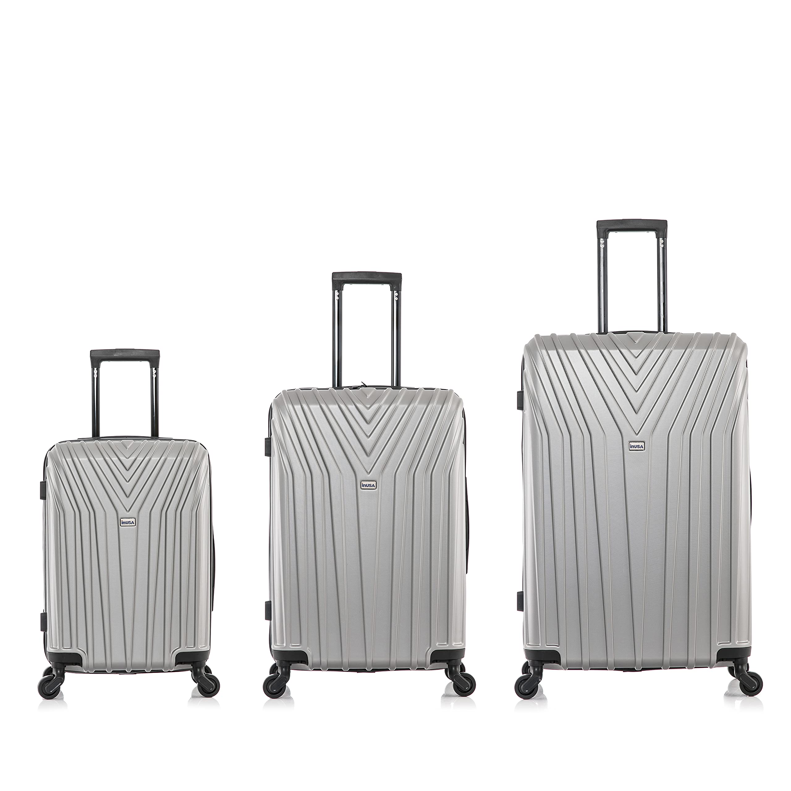 InUSA VASTY 3-Piece Hardshell Spinner Luggage Set (20in, 24in, 28in) - Lightweight Durable Suitcase with Trolley Handle for Air Travel, Business Trips & Family Vacations - Grey