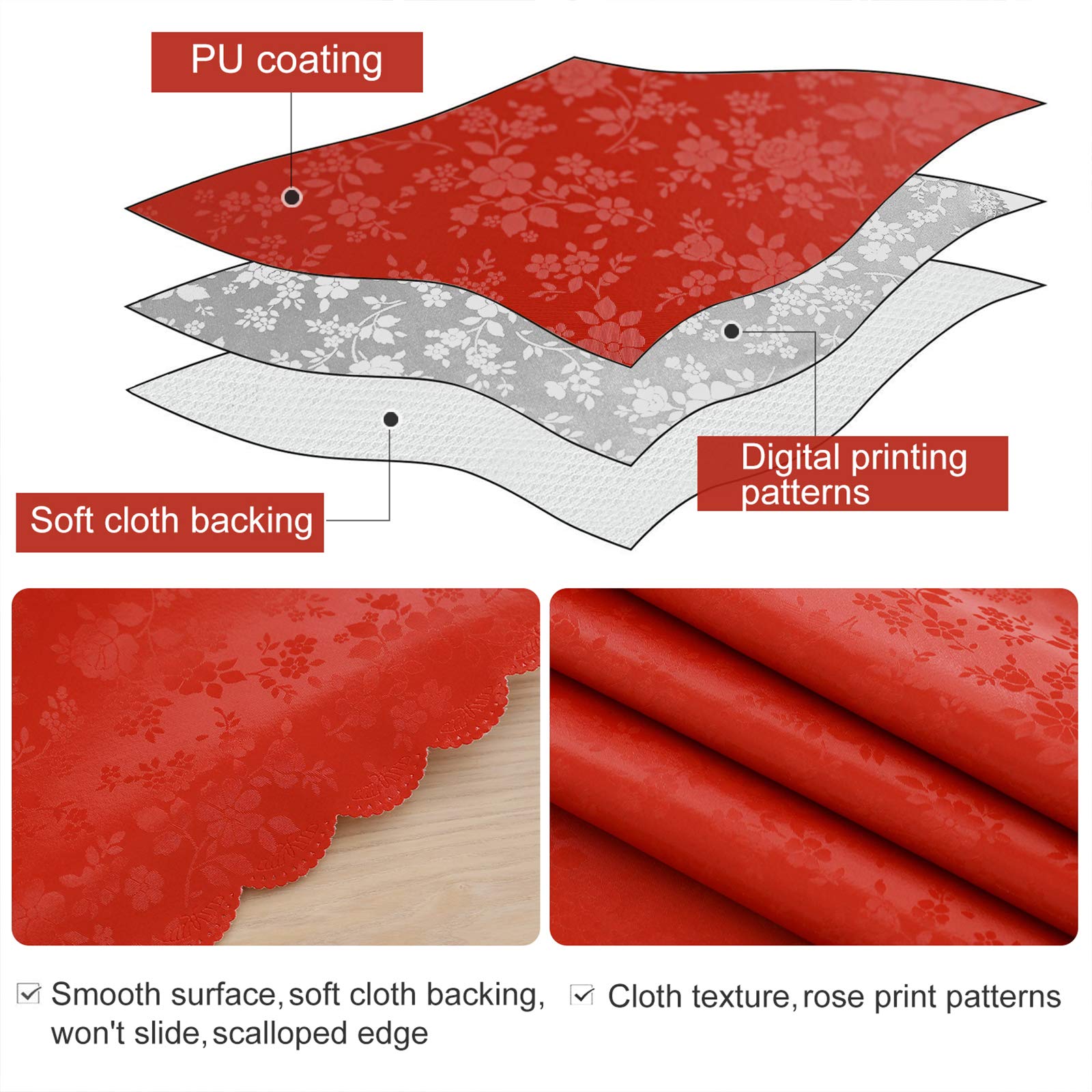 Smiry Heavy Duty Vinyl Tablecloth - Waterproof, Wipeable, Washable Rectangle Table Cover for Kitchen & Dining Room (Red, 54