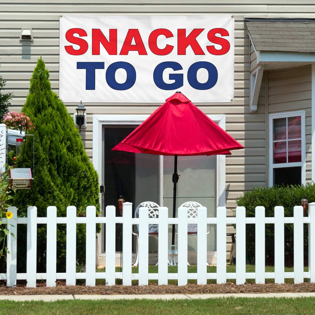 Custom Vinyl Banner 24x36 Inches - Weatherproof Outdoor Restaurant & Food Truck Sign with 4 Grommets | Durable Snack Bar, Yard & Industrial Signage for Red & Blue Themed Businesses - Perfect for Outdoor Events, Food Stands & Commercial Advertising