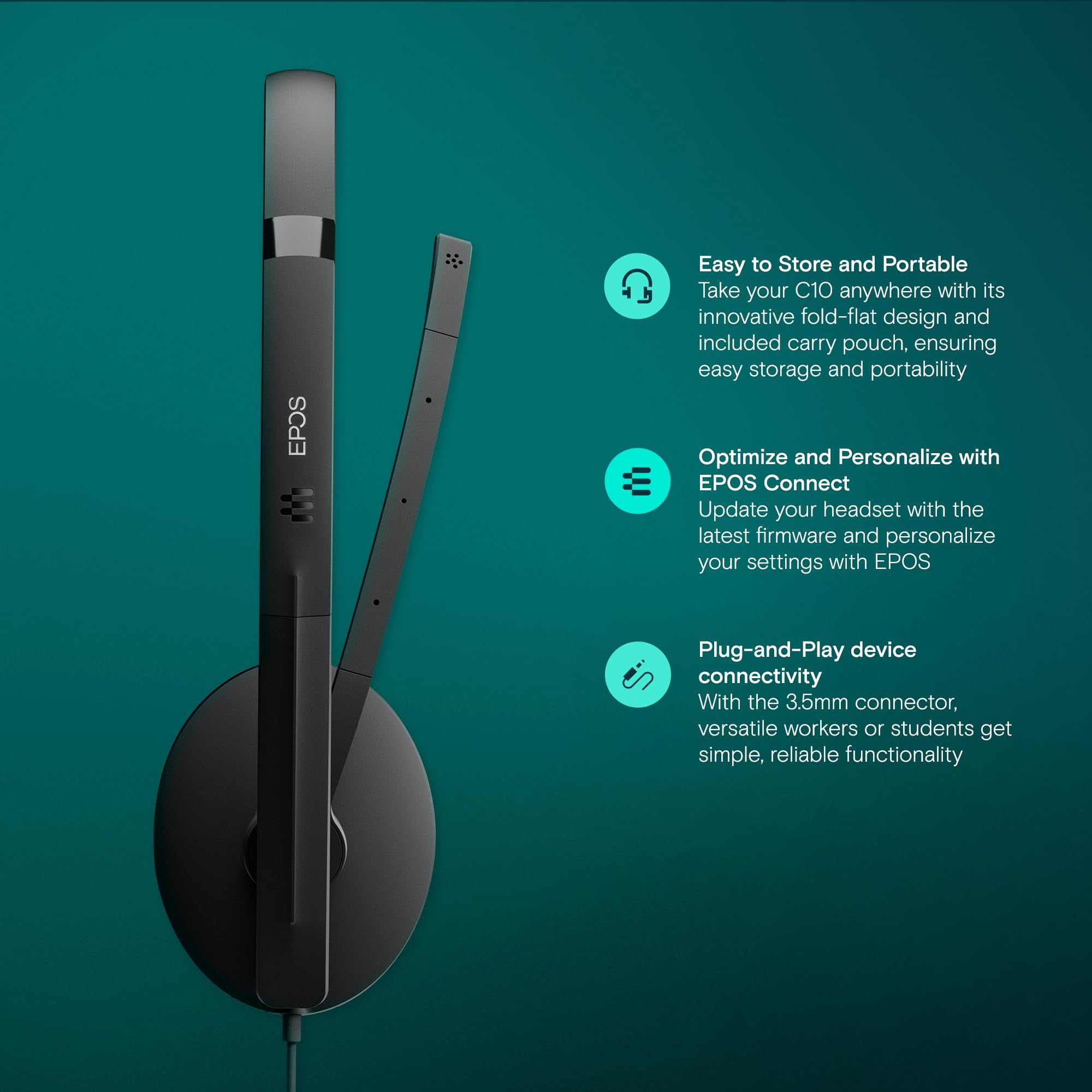 EPOS I SENNHEISER C10 USB Wired Headset with Noise-Canceling Microphone | USB-C Connectivity & EPOS BrainAdapt™ Technology for Office, Gaming & Online Meetings - Black