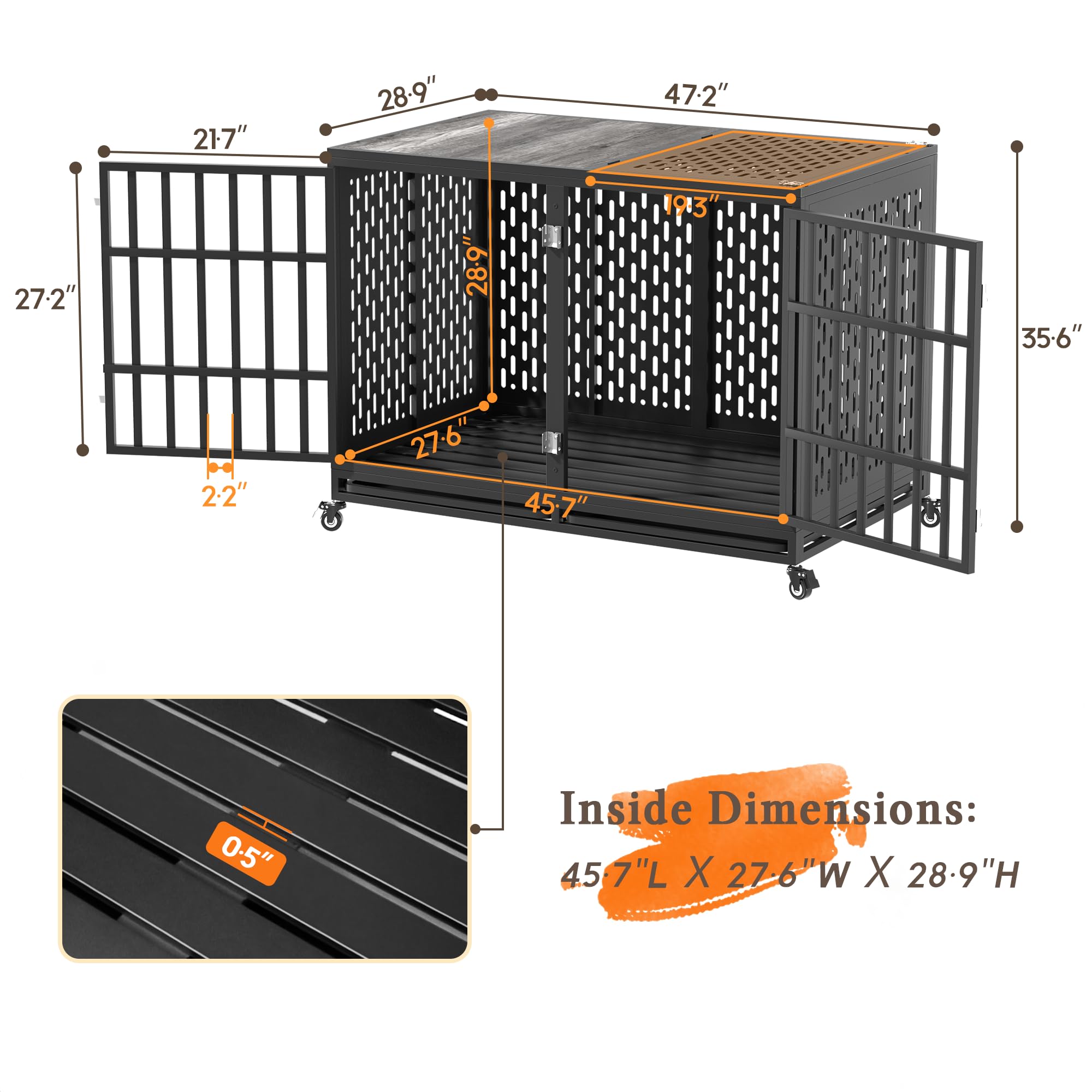 **48 Inch Heavy Duty Dog Crate with Optional Divider – Extra Large Indestructible Kennel for High Anxiety Dogs – Indoor Pet Cage for Large Breeds – Double Dog Crate for 2 Small Dogs – Perfect for Travel, Training & Home Security**