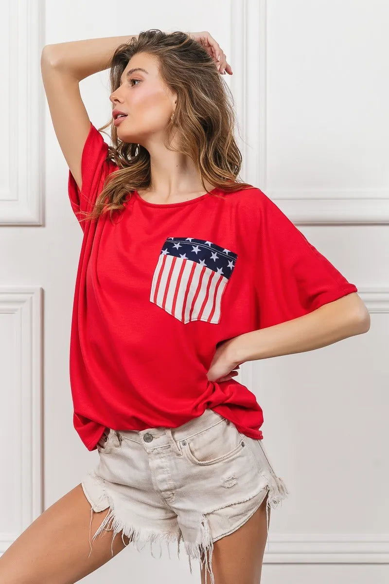 BiBi French Terry Women's Top with Front Pocket & Dolman Sleeves - Casual Loungewear for Home & Street Style