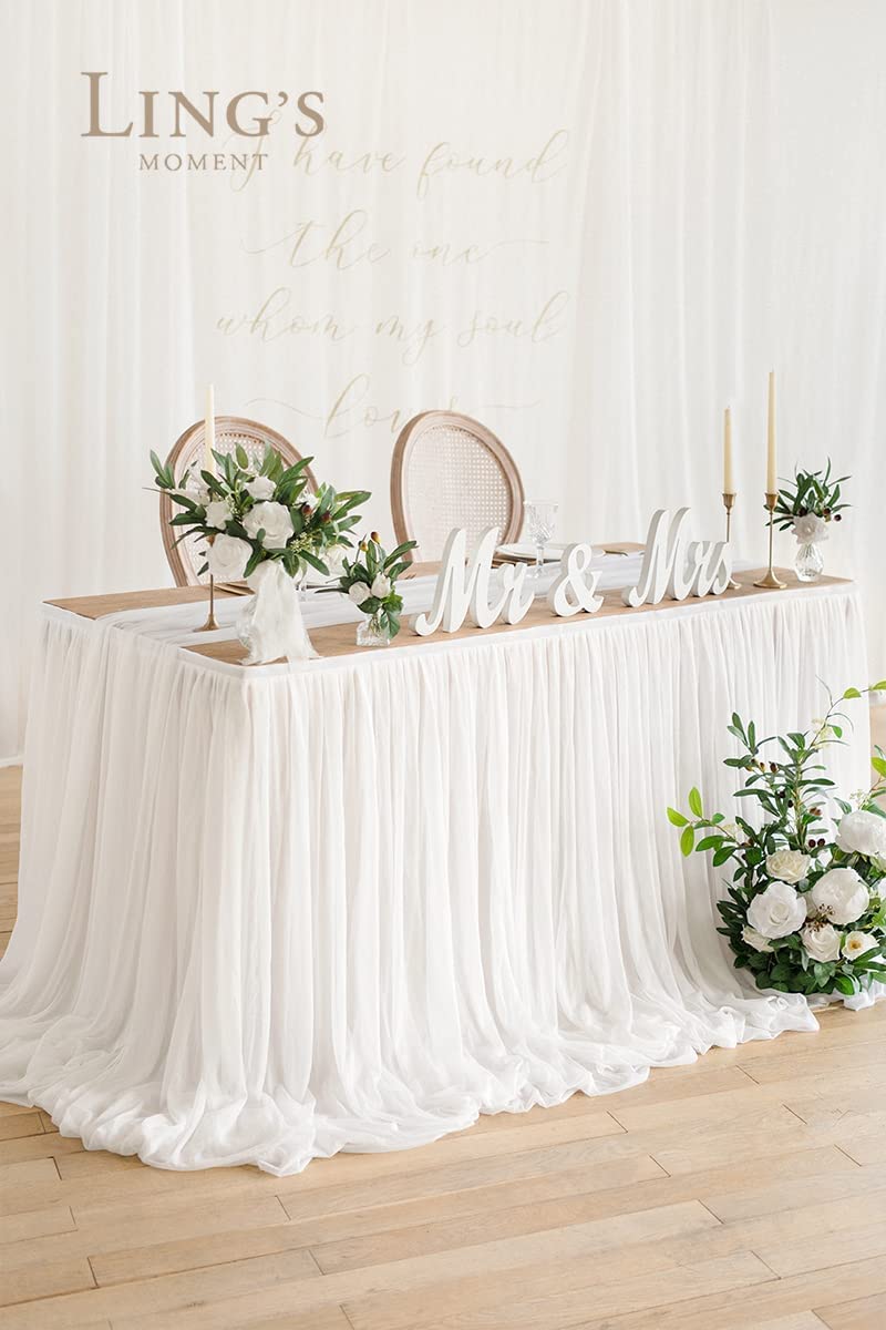 Ling's Moment 9FT Wrinkle-Free Wedding Table Skirt & Backdrop Curtains Set - 2 Panels 5ft x 10ft with 9FT Eucalyptus Willow Leaf Garland - Perfect for Wedding Decor, Bridal Shower, Baby Shower & Party Backdrops