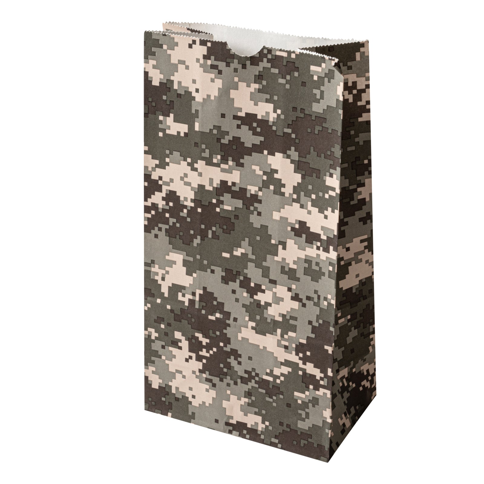 Camouflage Paper Bags 6x3.5x10.75 Inches - 6 lb Weight Capacity - Pack of 100 Bulk Kraft Gift Bags for Hunting, Military, Outdoor Events & Party Favors