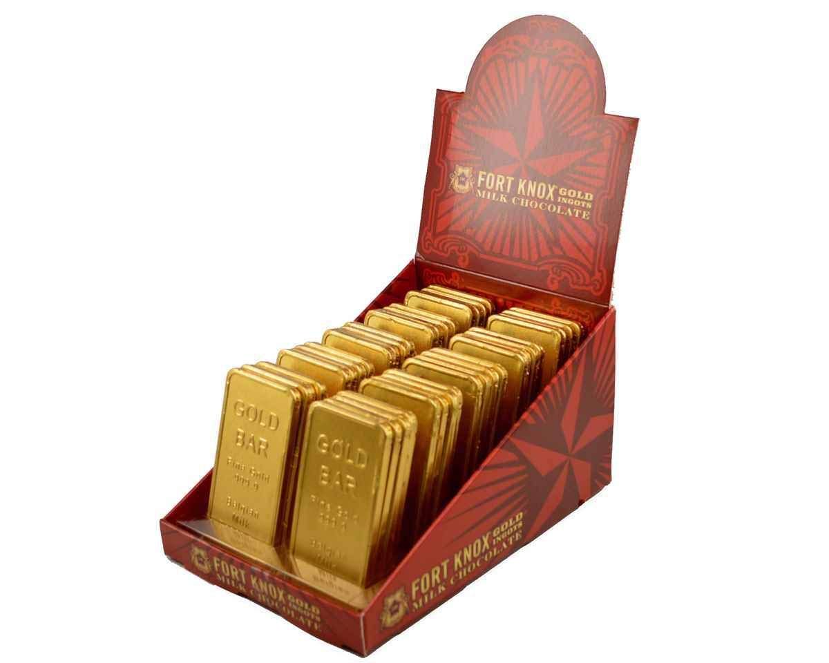 Fort Knox Belgian Milk Chocolate Gold Ingots - 40 Count Box | Premium Chocolate Bars for Gifts, Parties & Desserts | Gourmet Belgian Chocolate Treats