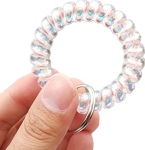 Iridescent Stretch Spiral Wrist Coil Keychain Holder - Pack of 5 Colorful Bracelets for Keys, Phone, Jewelry & Daily Essentials - Perfect for Home, Office, Gym & Travel Organization