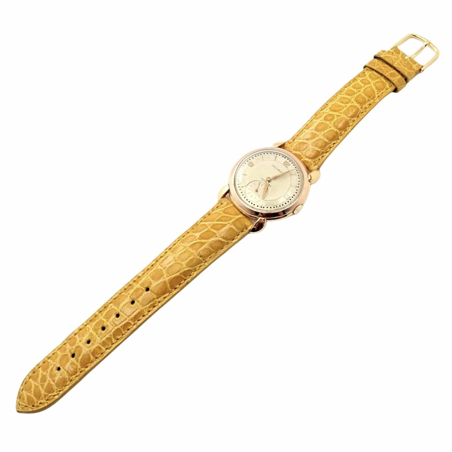 Movado R8405 18k Yellow Gold Automatic Watch with Yellow Alligator Band – Luxury Timepiece for Men, Perfect for Business Meetings & Formal Events
