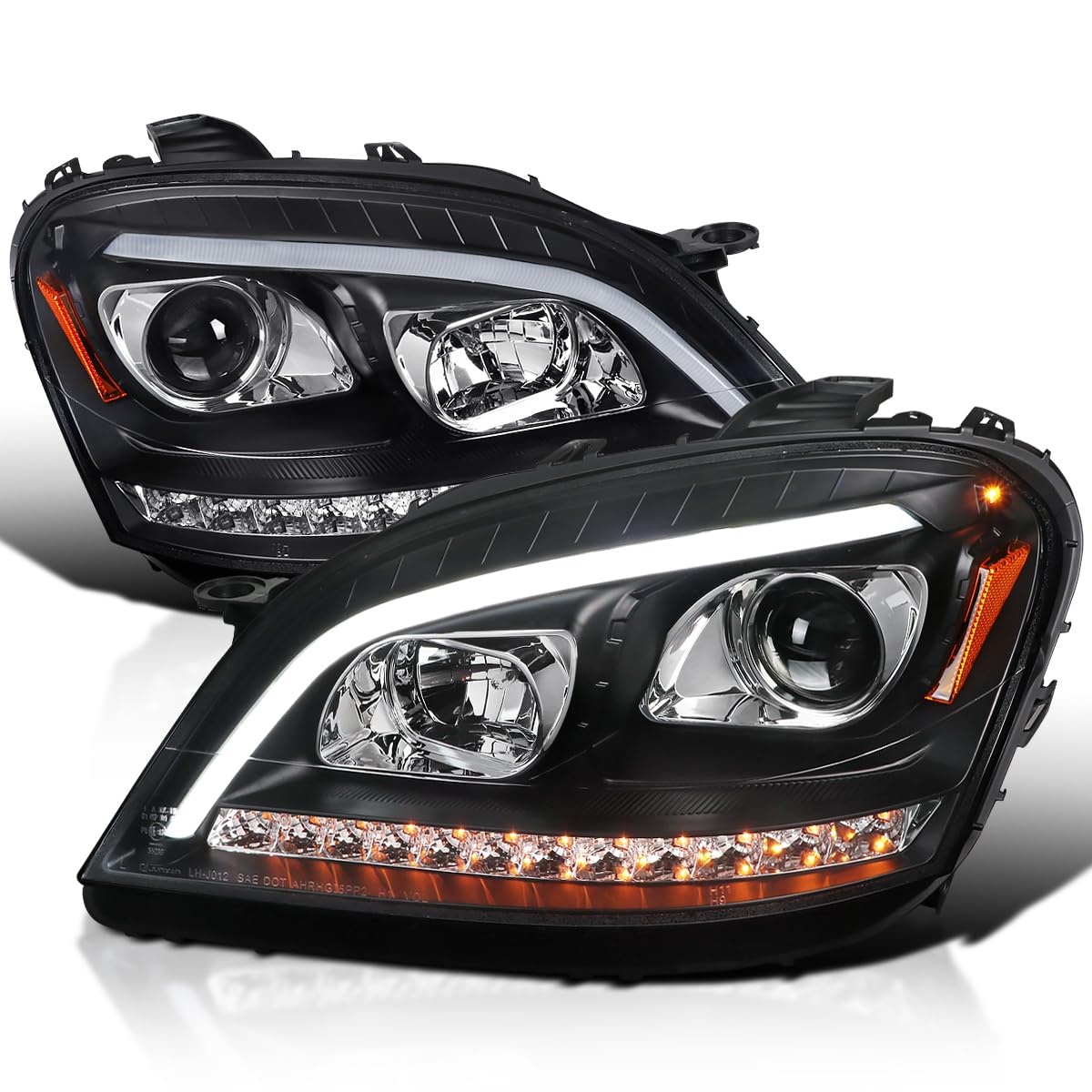 Spec-D Black LED Projector Headlights for 2006-2008 Mercedes ML-Class | Sequential Turn Signals | Left+Right Pair | Upgrade Your W164 ML350/500