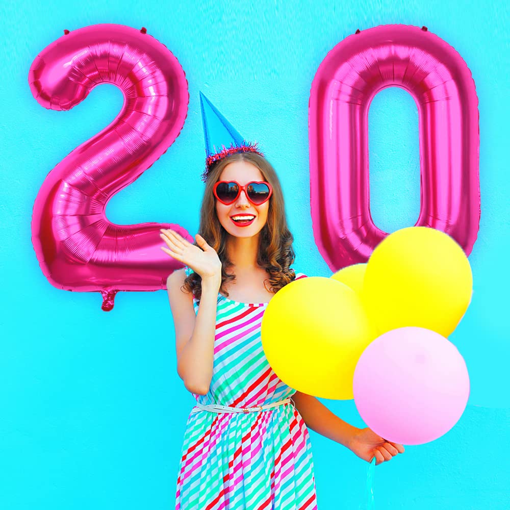 40 Inch Hot Pink Jumbo Number 20 Balloons - Set of 20 Giant Foil Mylar Balloons for 20th Birthday Party Decorations, Ocean Mermaid Theme, Girls & Boys Birthday, Romantic Decor - Perfect for Birthday Parties, Baby Showers, Anniversaries & Special Celebrations