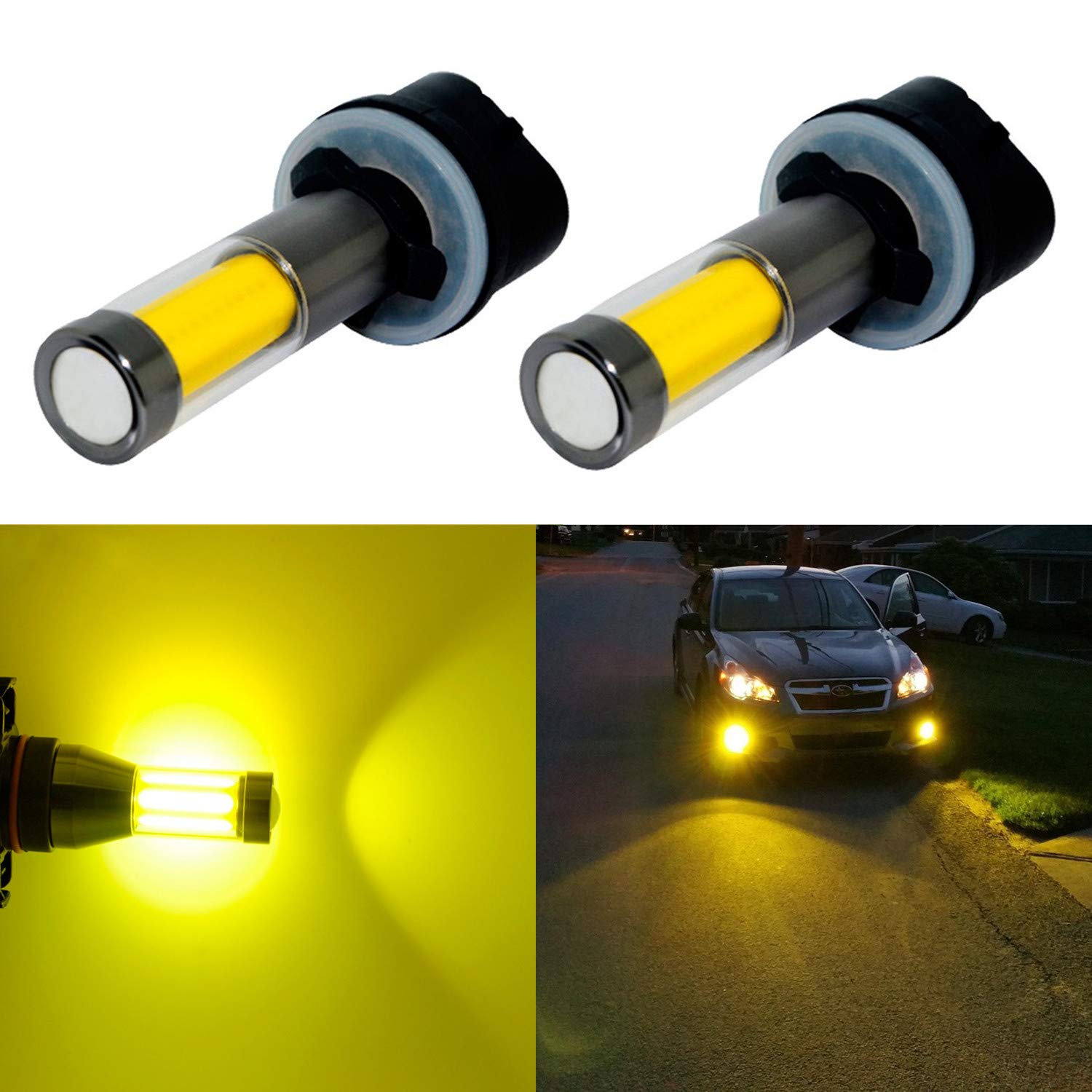 Alla Lighting Xtreme Super Bright 899 880 LED Fog Light Bulbs - High Power COB Universal 892 880 LED Bulb Replacement - 3000K Amber Yellow - Perfect for Off-Road, Trucks & SUVs in Foggy Conditions