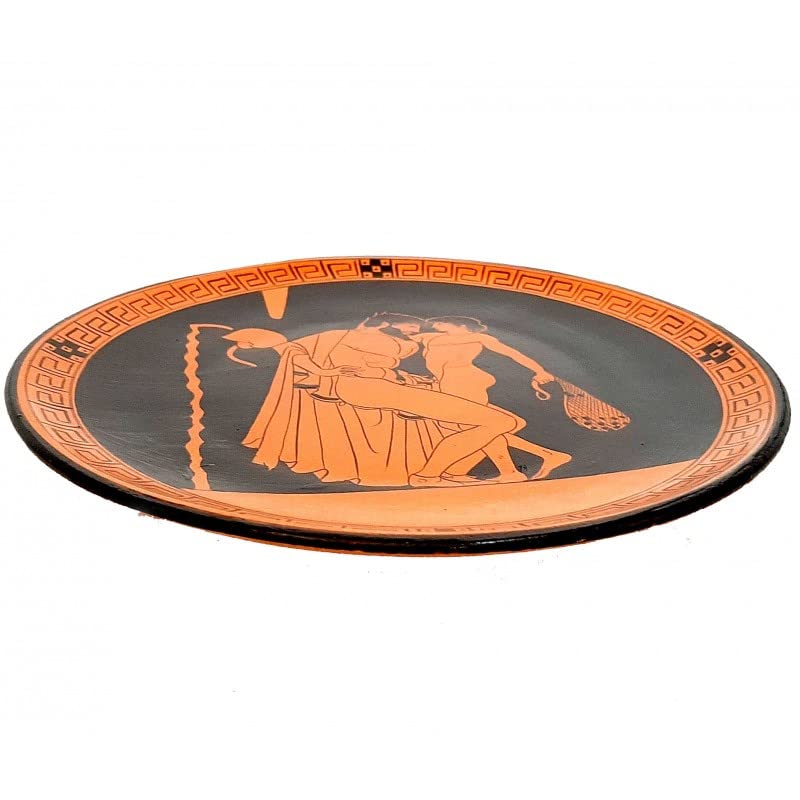 Ancient Greek Plate 24cm - Handcrafted Red Figure Pottery with Man and Boy Scene - Perfect for Home Decor, Museum Replicas & Greek Mythology Enthusiasts