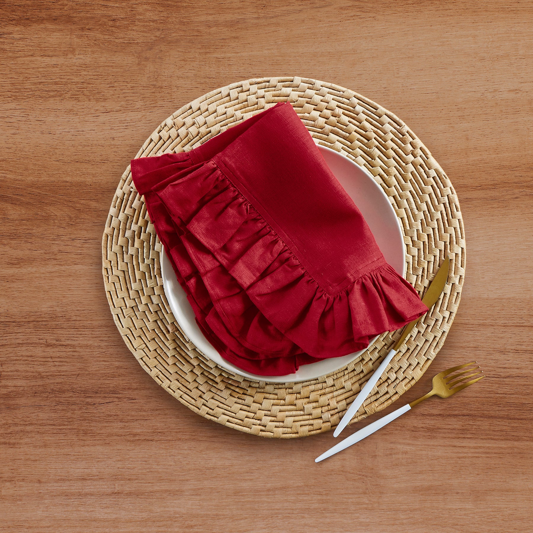 Gabrielle Ruffle Napkins Set of 4 - Elegant Cotton Dinner Napkins for Formal Dining, Wedding, and Special Occasions