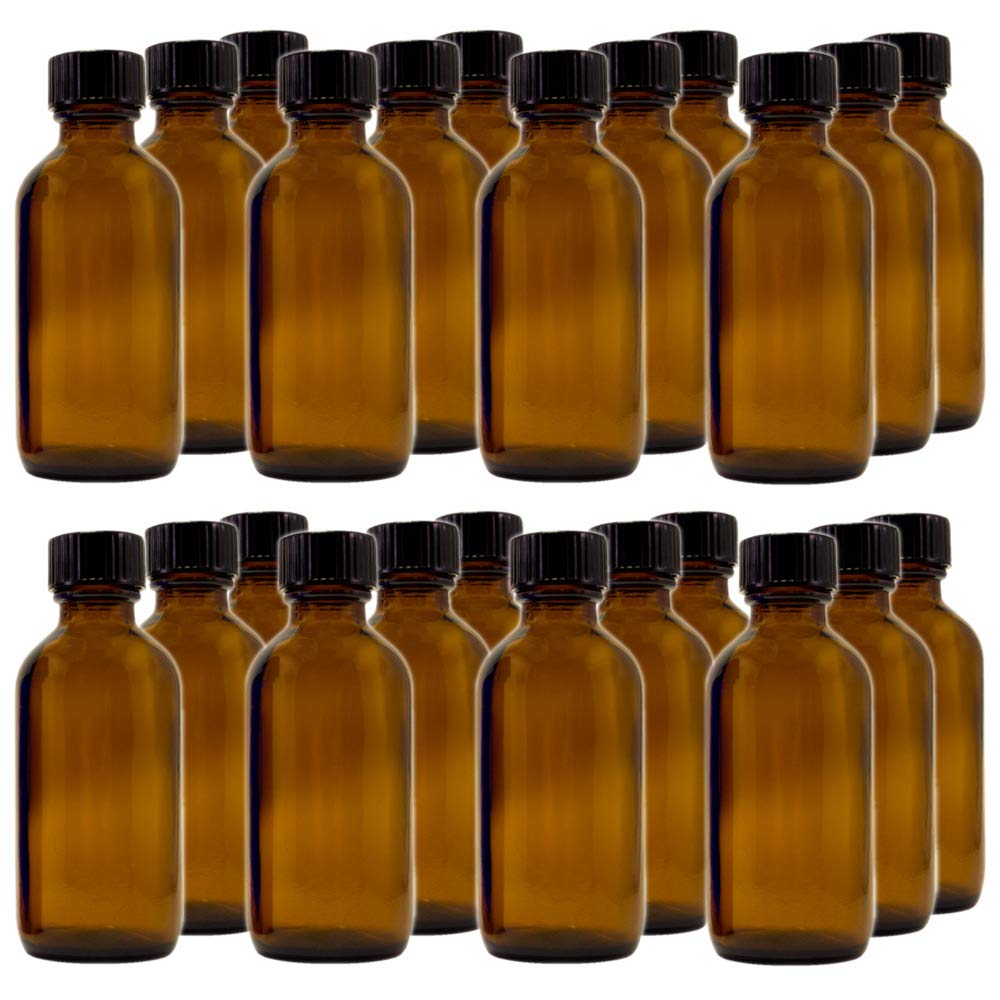 Premium GreenHealth Amber Glass Bottles 2oz (60ml) with Black Phenolic Cone Lined Caps - 240 Pack/Case - Ideal for Essential Oils, CBD, Tinctures & DIY Skincare Storage