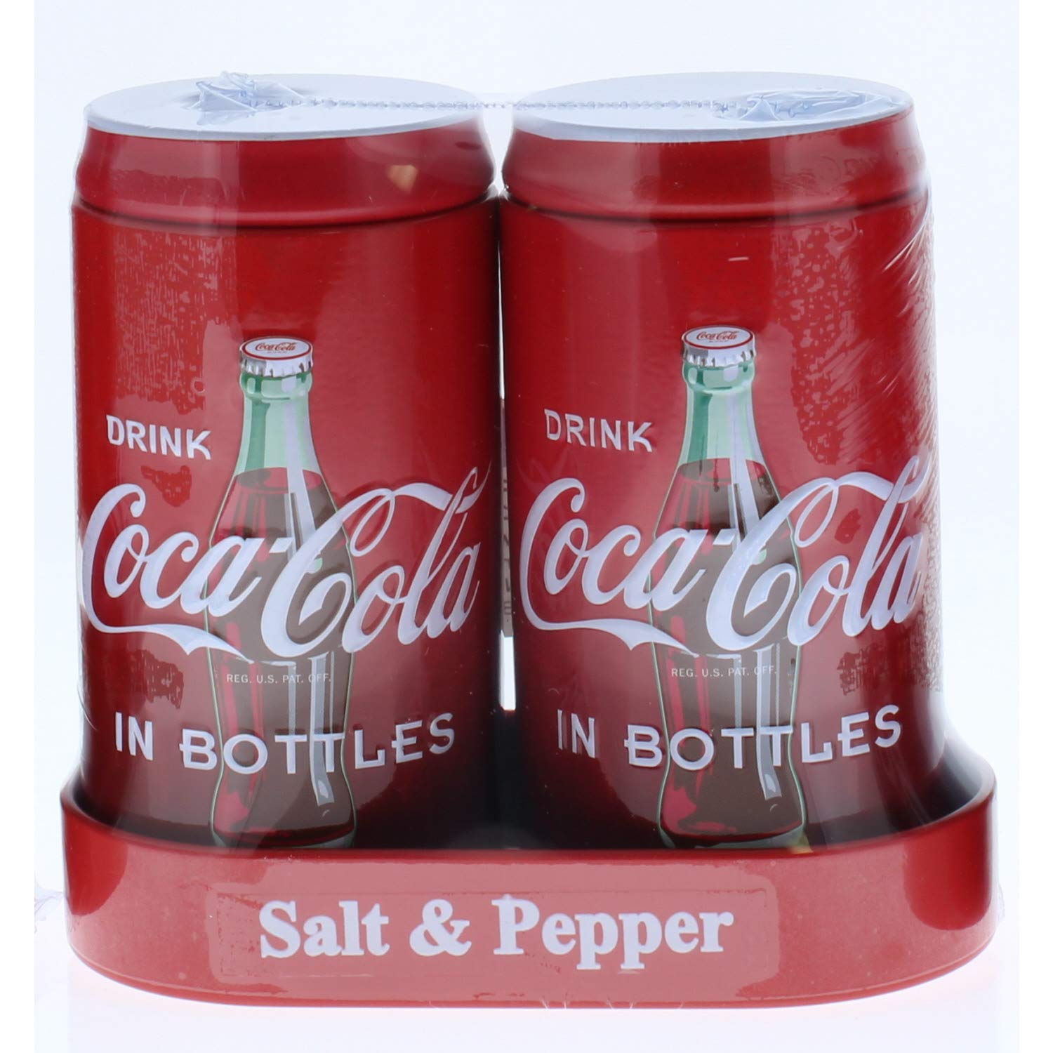 Vintage Coca-Cola Salt and Pepper Shakers Set with Metal Caddy - Collectible Diner-Style Condiment Dispenser for Kitchen, Restaurant & Home Decor