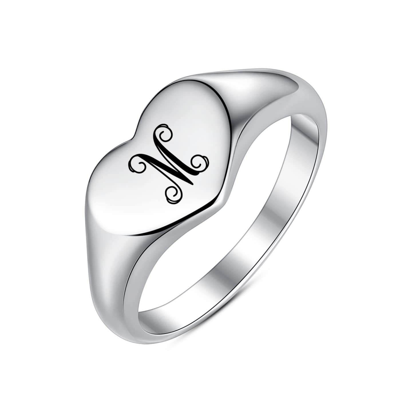 Personalized Sterling Silver Initial Letter Signet Promise Ring - Best Friend Pinky Ring for Women & Teen Girls - Engraved Monogram Custom Name - Perfect for Gifts, Friendship, Love & Special Occasions