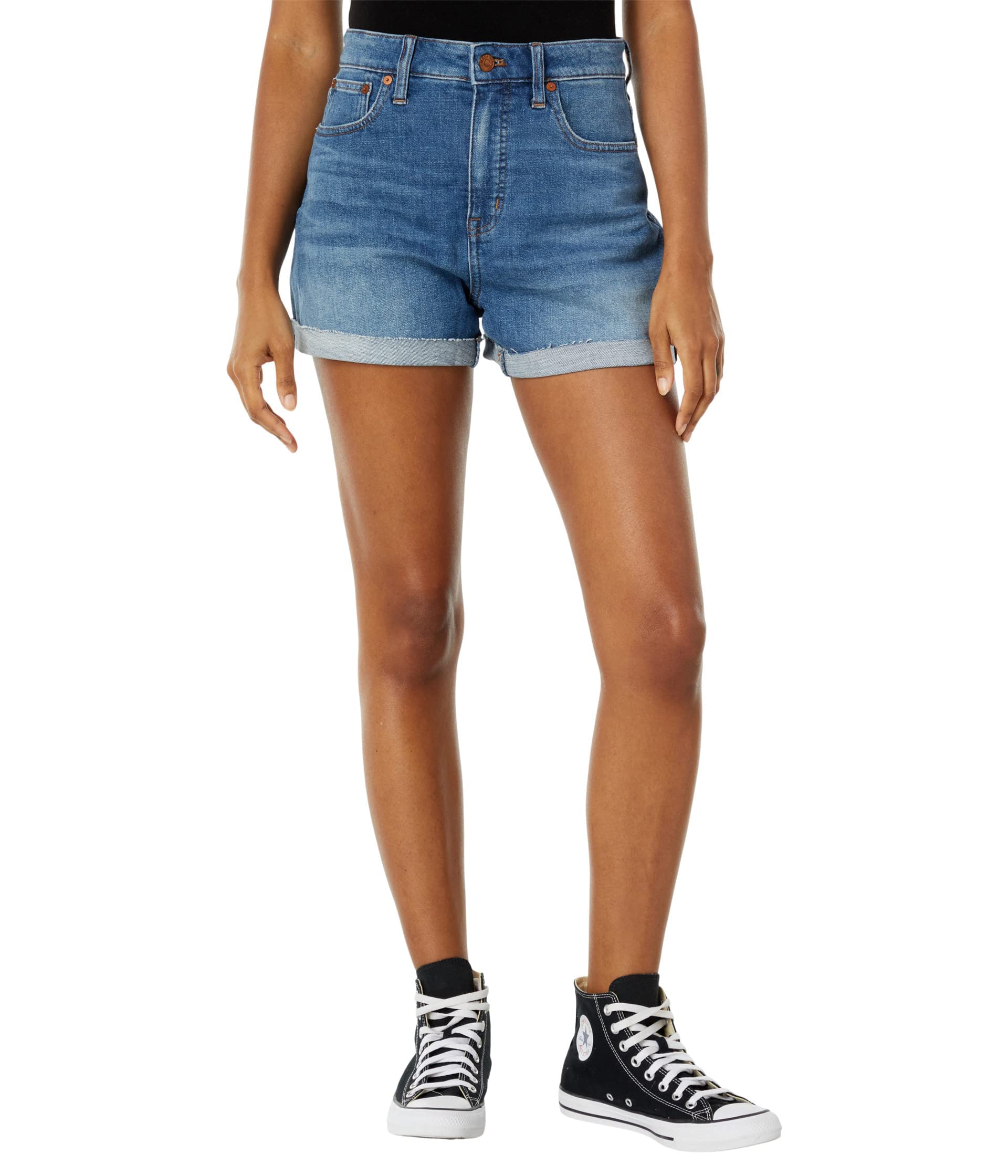 Madewell Curvy High-Rise Denim Shorts for Women - Lavista Wash Distressed Denim Shorts | Comfortable & Stylish Summer Shorts for Casual Outings, Beach Trips, and Weekend Wear